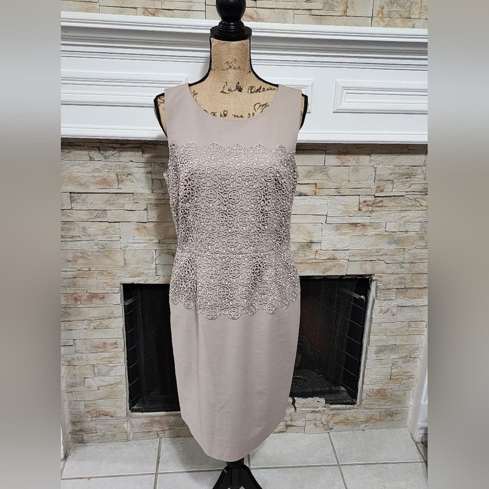 Antonio melani beige crocheted lace trimmed sheath dress size 10